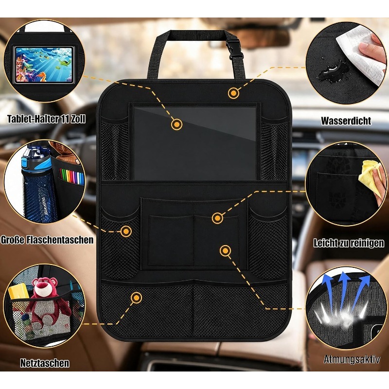 Tablet And Accessories Bag - ที่จัดระเบียบเบาะหลังรถยนต์พร้อมที่วางแท็บเล็ตแบบหน้าจอสัมผัส ช่องเก็บของ ผ้าคลุมป้องกันเบาะหลัง อุปกรณ์ตกแต่งภายในรถยนต์