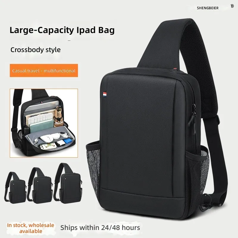 Tablet And Accessories Bag - กระเป๋าใส่ไอแพดความจุขนาดใหญ่สำหรับผู้ชายพร้อมสายสะพายข้างสำหรับเล่นกีฬากลางแจ้ง ช่องเสียบหูฟัง กระเป๋าเก็บแท็บเล็ตแบบสะพายไหล่ กันน้ำ